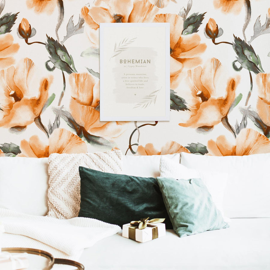 Warm tone floral design removable wallpaper by Livettes