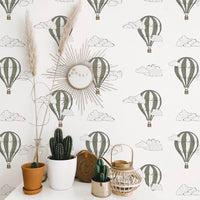 Air balloon removable wallpaper for gender neutral nursery interior