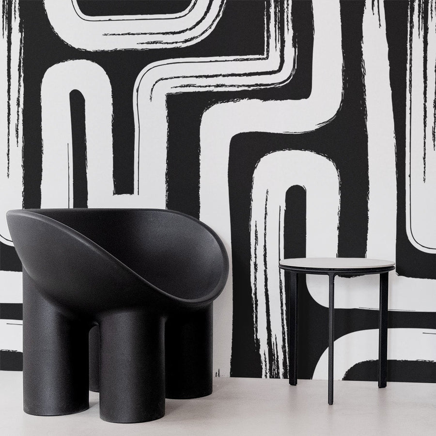 Oversized black and white paintbrush design removable wallpaper