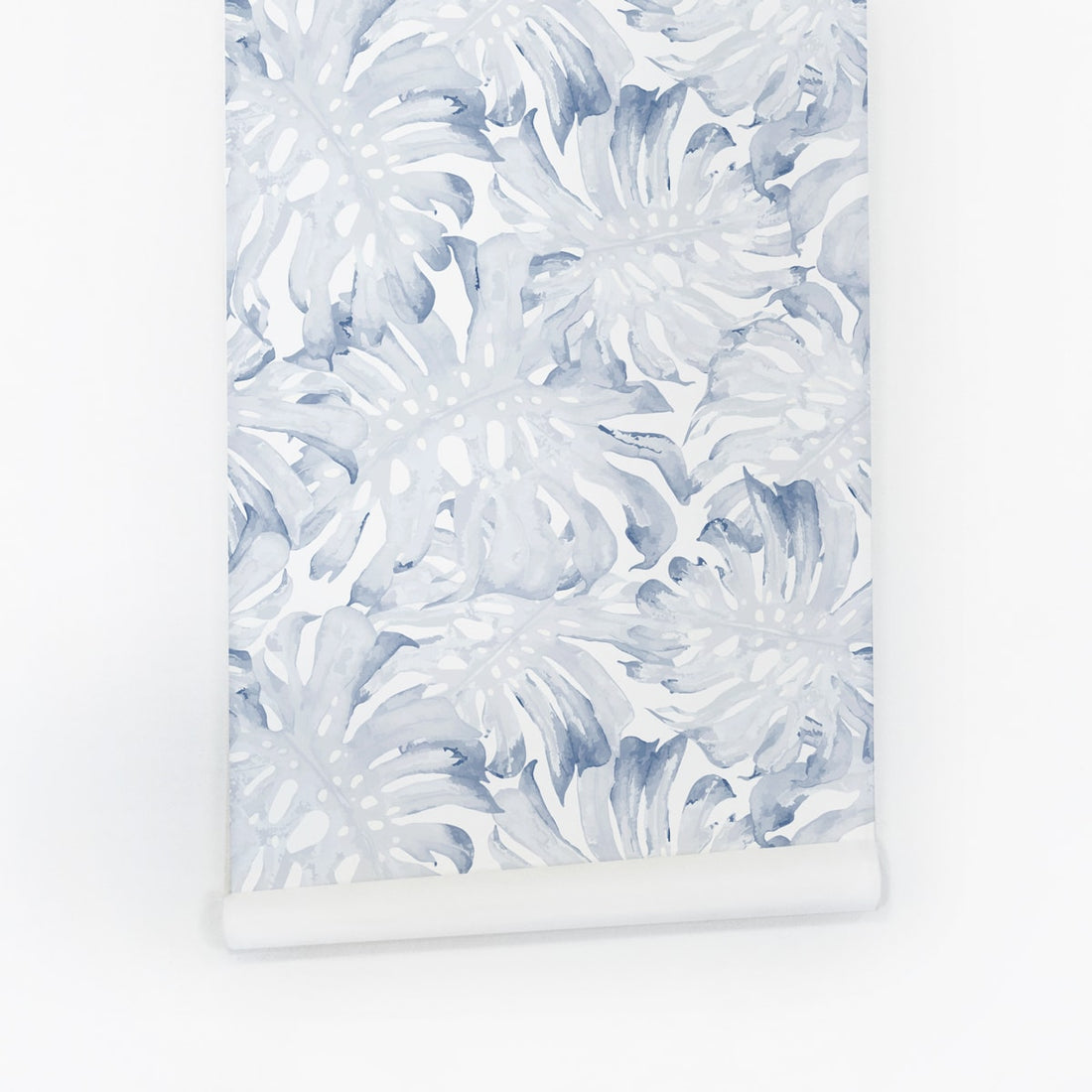 Blue botanical leaves temporary wallpaper for rentals