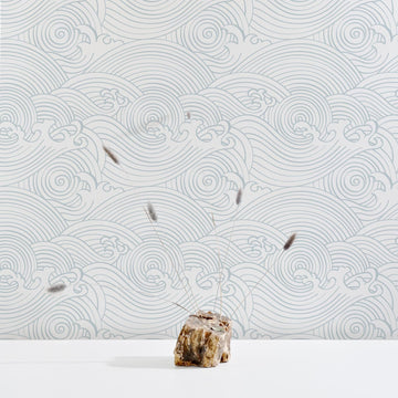 pale blue waves pattern wallpaper for beach house