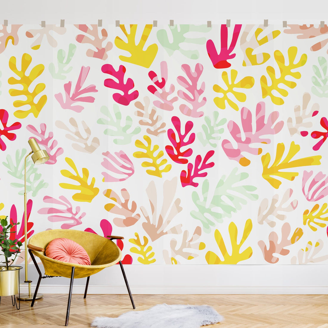 bright colors wall mural with coral inspired pattern