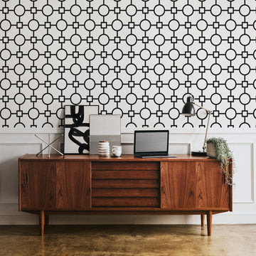 Mid century modern office interior with retro design removable wallpaper