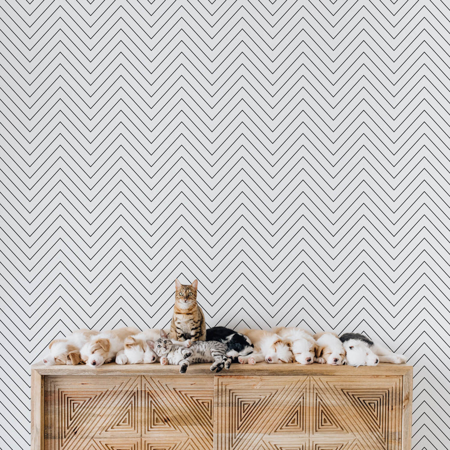 simple chevron lines wallpaper for minimalistic design kids bedroom