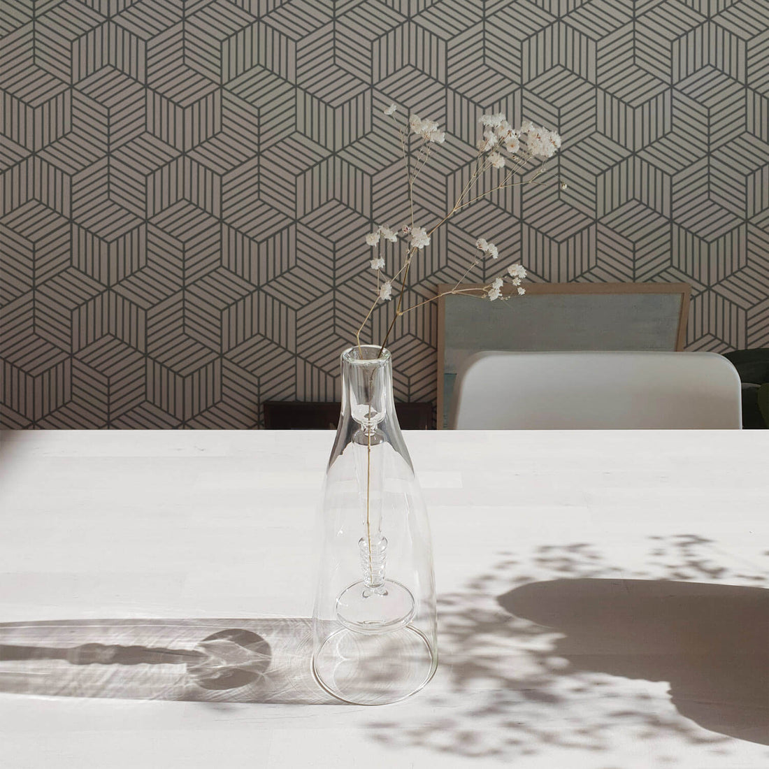 modern geometric cube design removable wallpaper for scandinavian style dining room