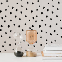 Modern office interior with spotty design removable wallpaper and neutral color palette
