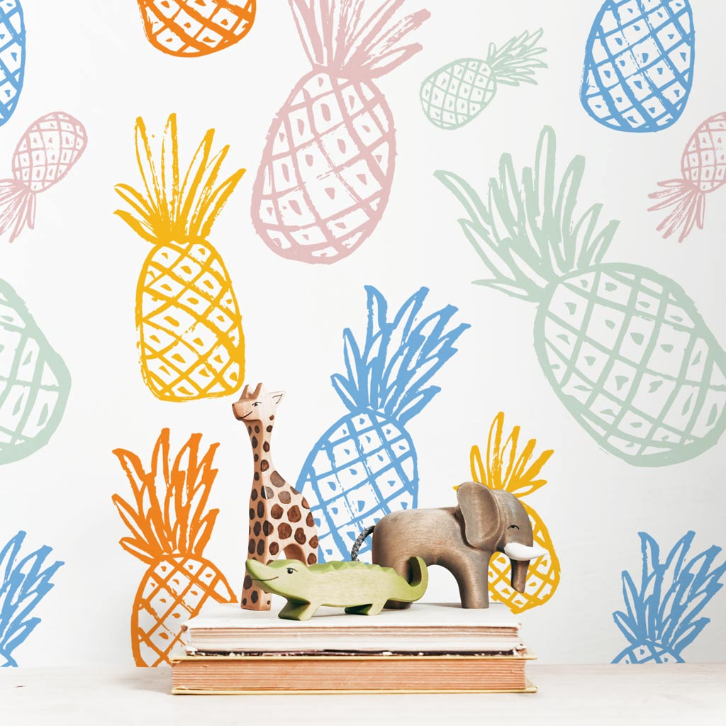 colorful tropical pineapple wallpaper for kids room