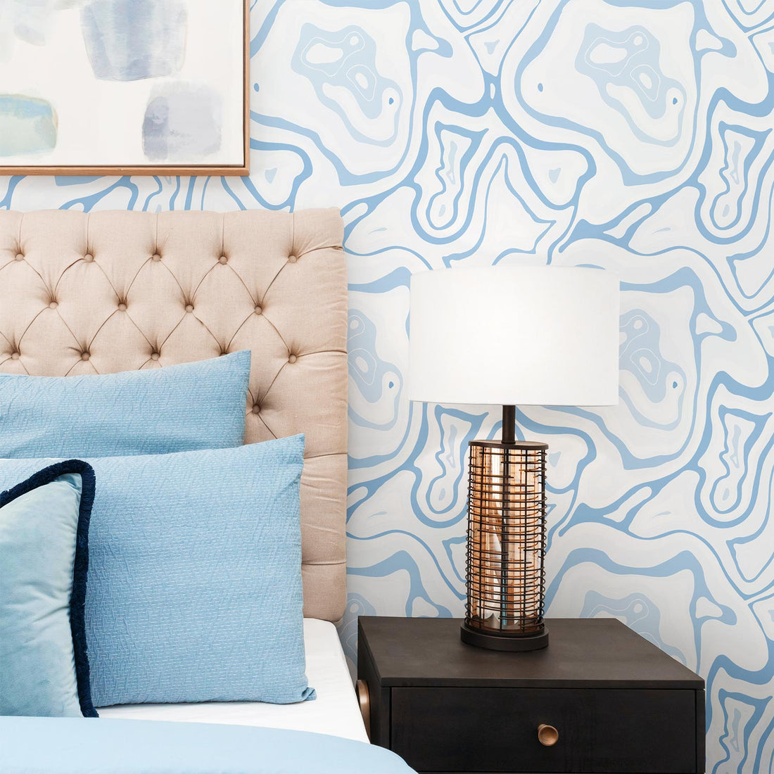blue agate pattern removable wallpaper for bedroom