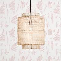 Light pink fern design removable wallpaper in modern bohemian nursery interior