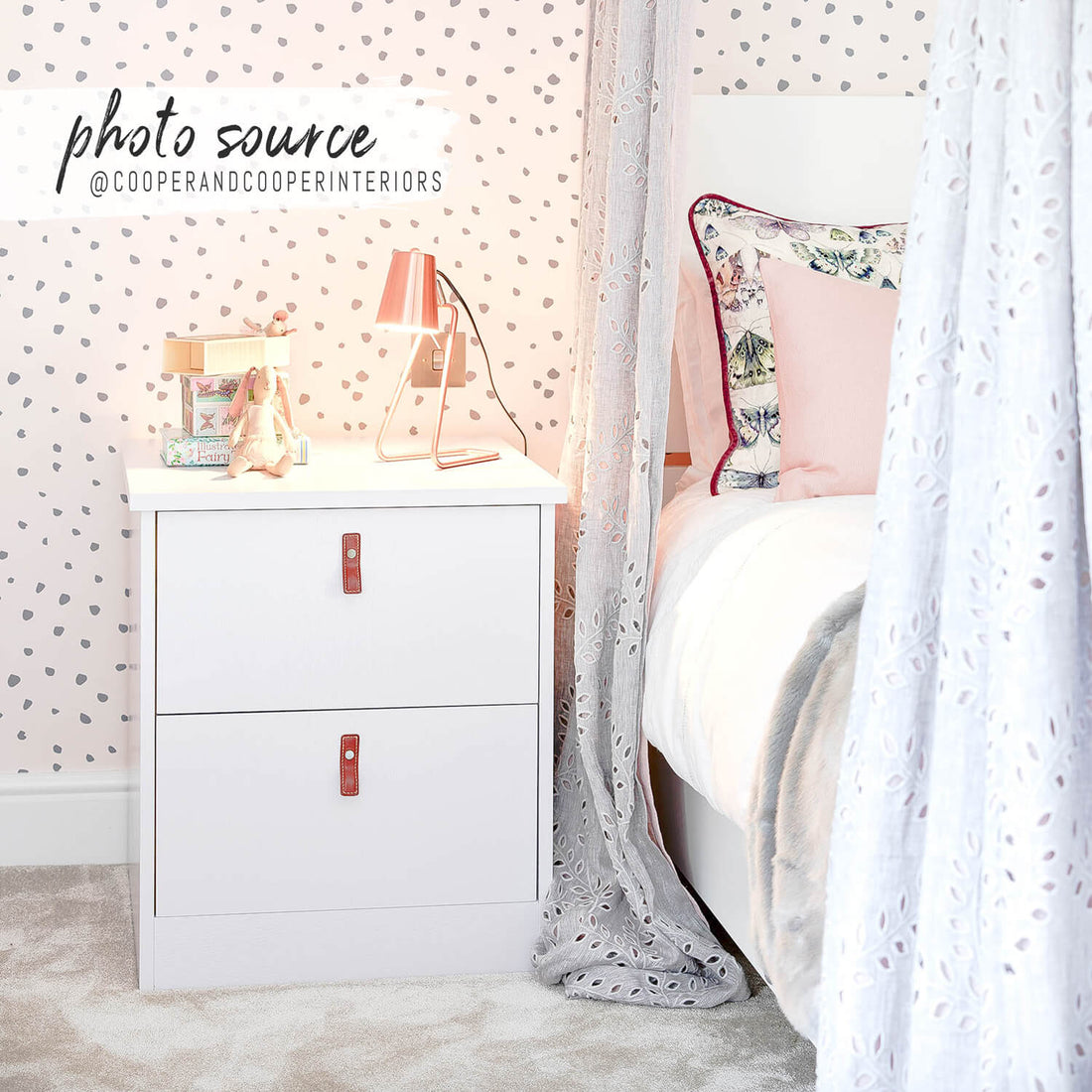 pink removable wallpaper with grey spots for modern girls bedroom interior