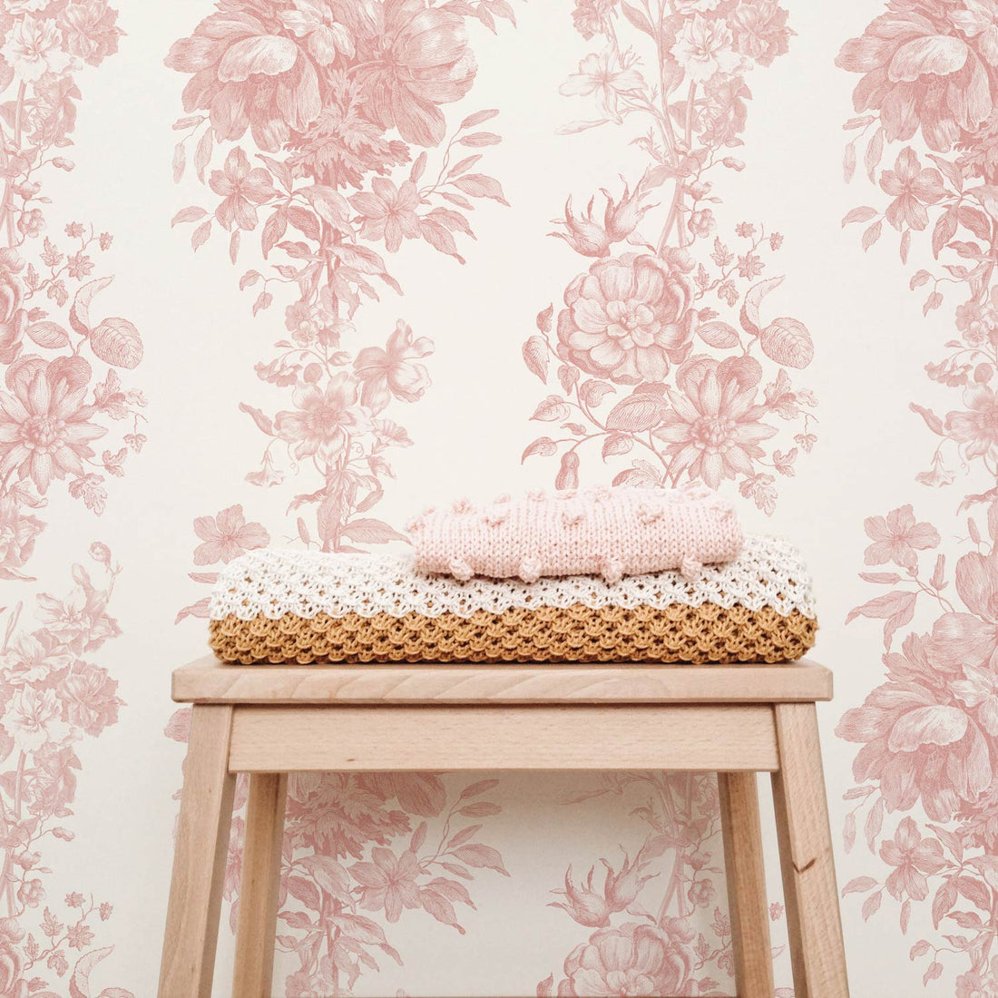 vintage pink color floral inspired removable wallpaper for girls bedroom