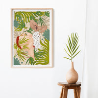 Green tropical art poster with nude ladies eclectic