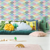 rainbow pattern removable wallpaper for kids playroom interior