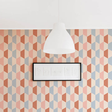 retro style pastel geometric shapes print wallpaper for kids room
