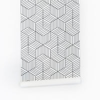 grey stripy cube pattern wallpaper for minimalistic interior