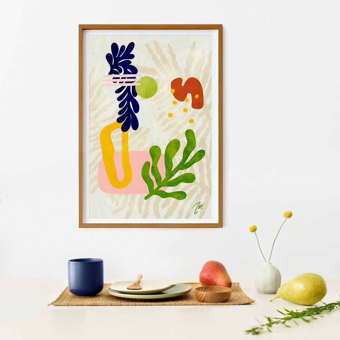 Abstract shapes of summer wall art poster for kitchen interior