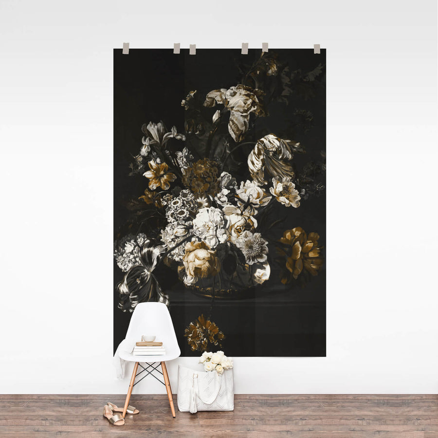 Dark floral removable wallpaper, black floral wall mural