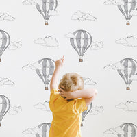light grey traveling air balloon print removable wallpaper