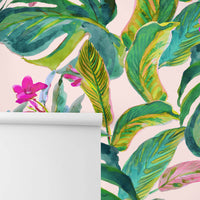 Bright pink jungle removable wallpaper and wall mural