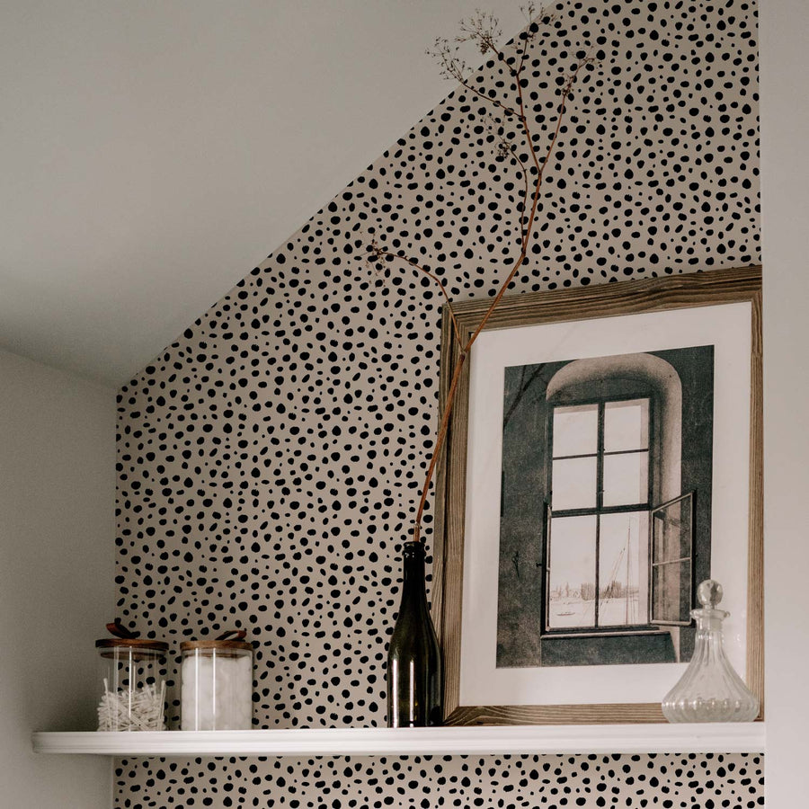 vintage chic style powder room interior with cheetah removable wallpaper