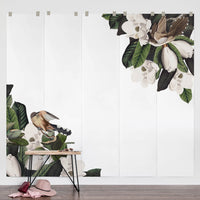Vintage botanical wall mural with birds and flowers for kids room interiors