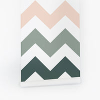 removable wallpaper with pink and green chevron lines pattern