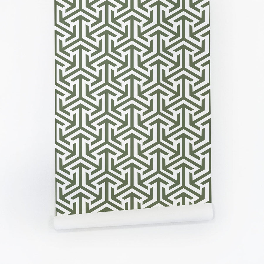 Geometric removable wallpaper in green color