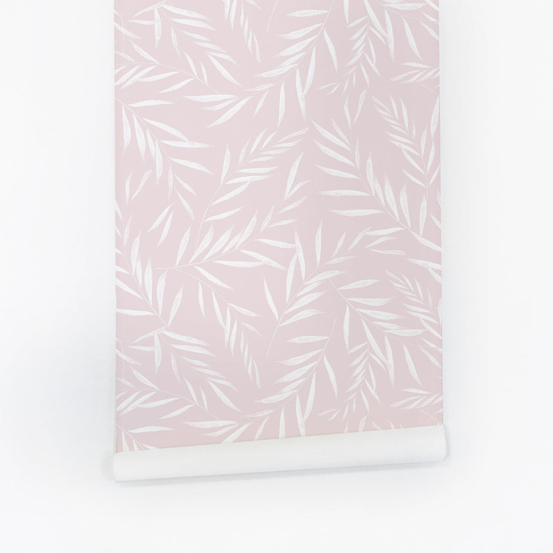 light pink botanical print wallpaper for modern bohemian girls bedroom interior