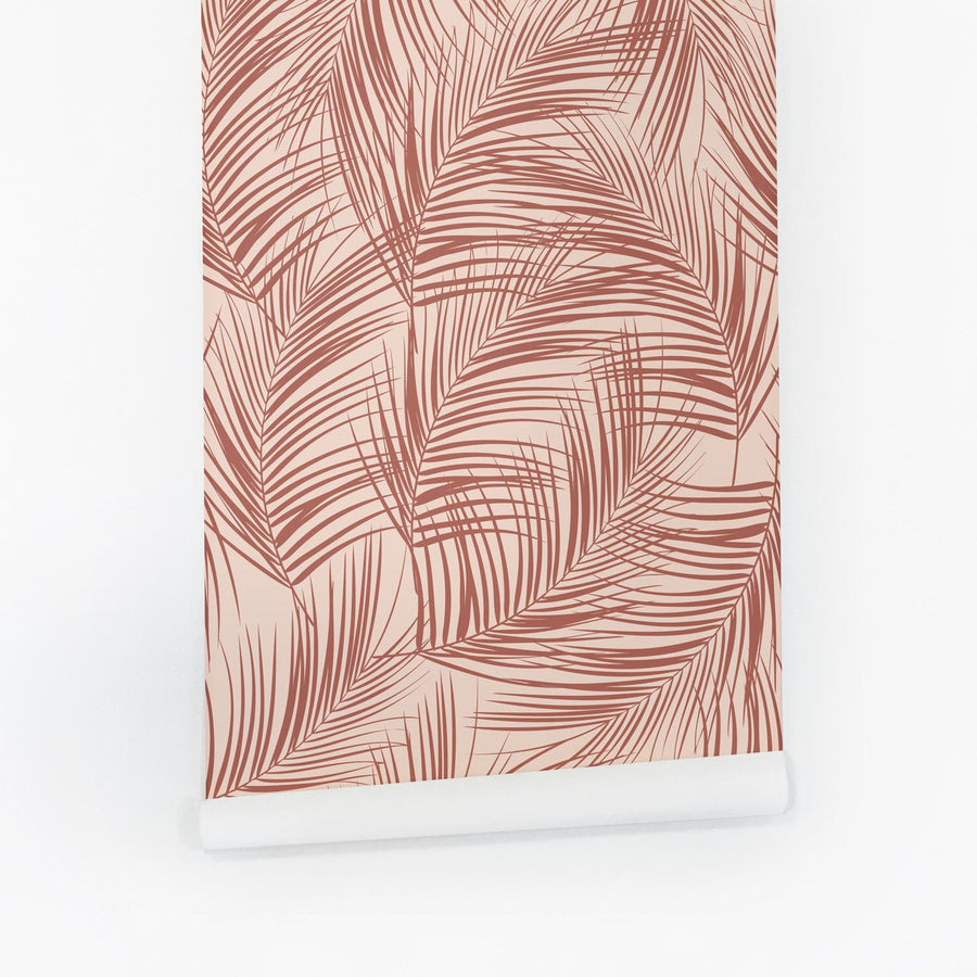 pink and red mediterranean inspired palm leaves wallpaper