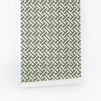 victorian inspired green wallpaper with abstract shapes
