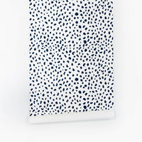 white removable wallpaper with navy tiny spots print for kids bedroom interior