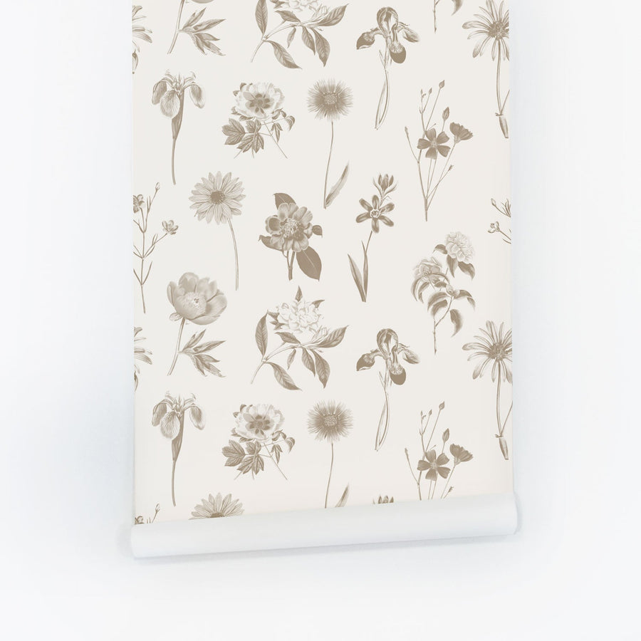 simple botanical print peel and stick wallpaper