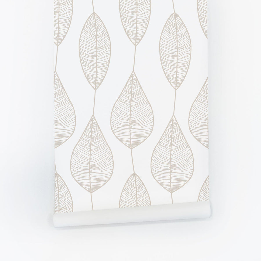 neutral color elegant leaf wallpaper for walls
