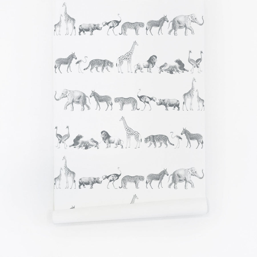 tiny safari animal pattern wallpaper for boys room interior