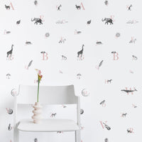 animal print alphabet design removable wallpaper for kids room interior