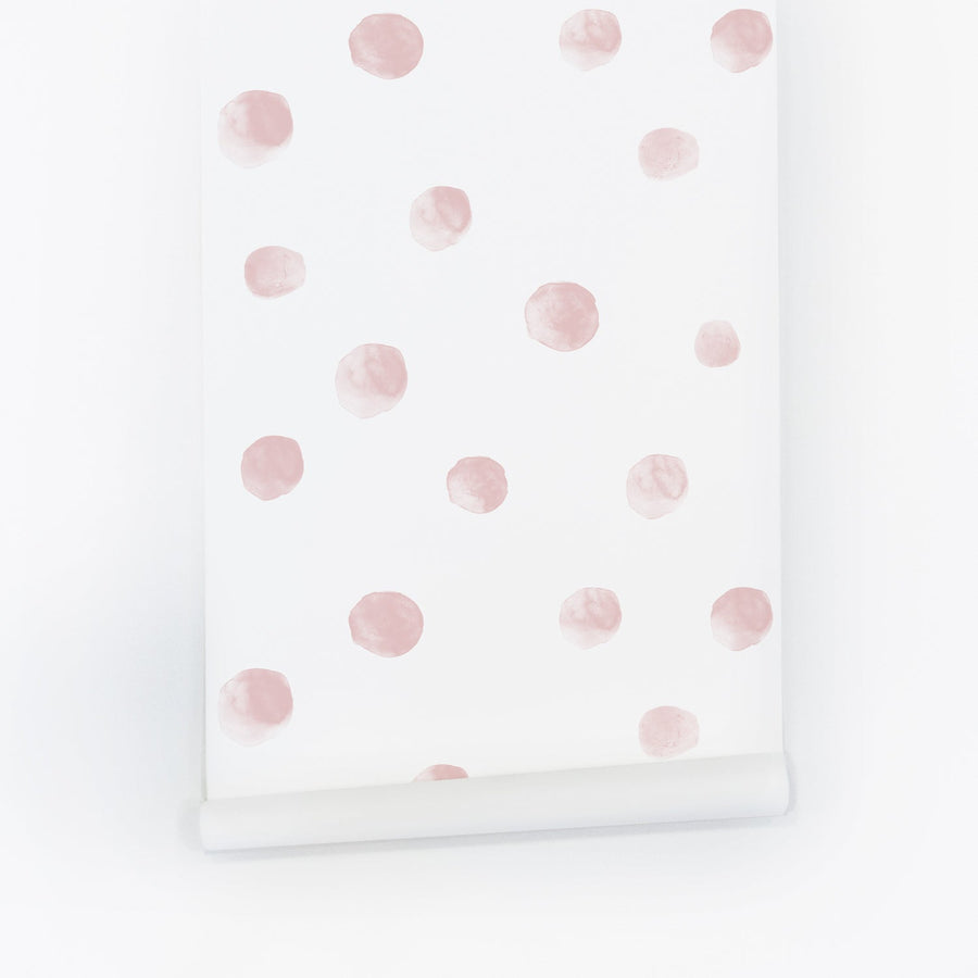 pastel pink watercolor spots peel and stick wallpaper for girls bedroom