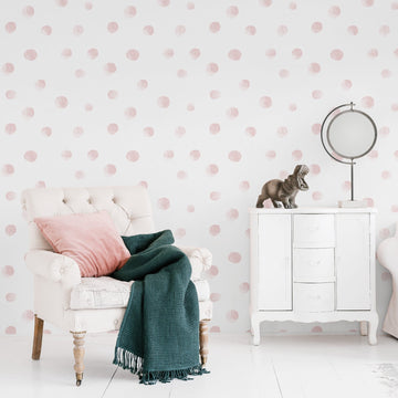 dots eclectic pink design wallpaper in girls room interior