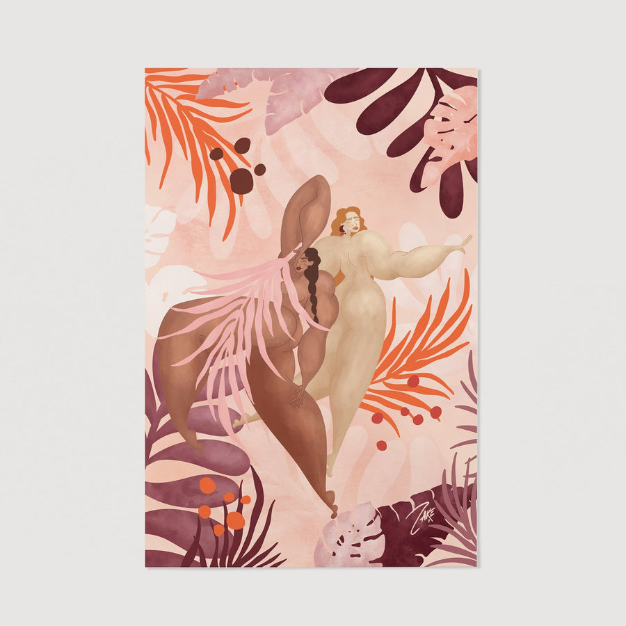 Nude wall art with pink tropical vibes