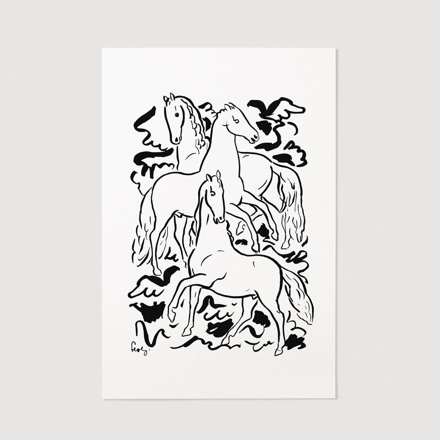 Horses illustration art print