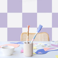 big lavender color checkered wallpaper design for kitchen