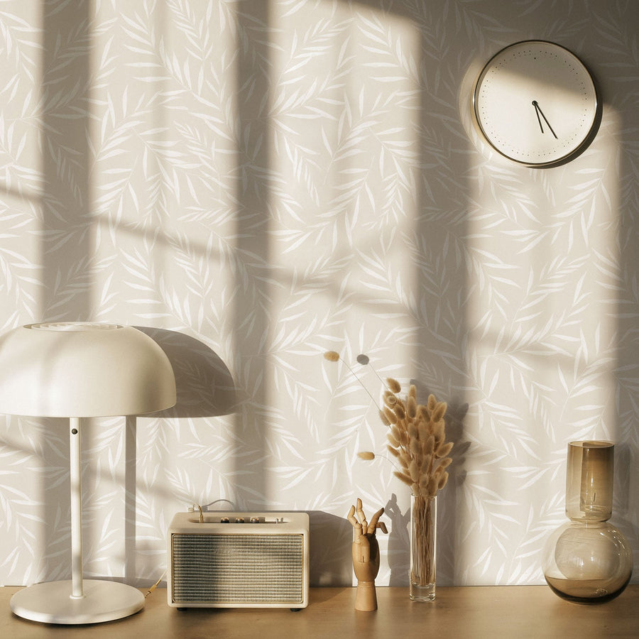linen color botanical wallpaper design