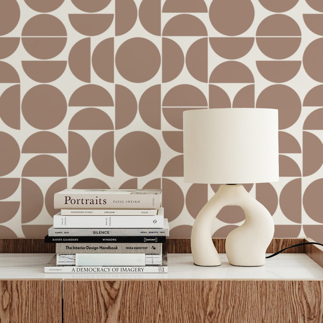 brown geometric shapes printed removable wallpaper