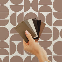 brown circles pattern peel and stick wallpaper with color palette