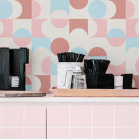 abstract shape design wallpaper for bright kitchen