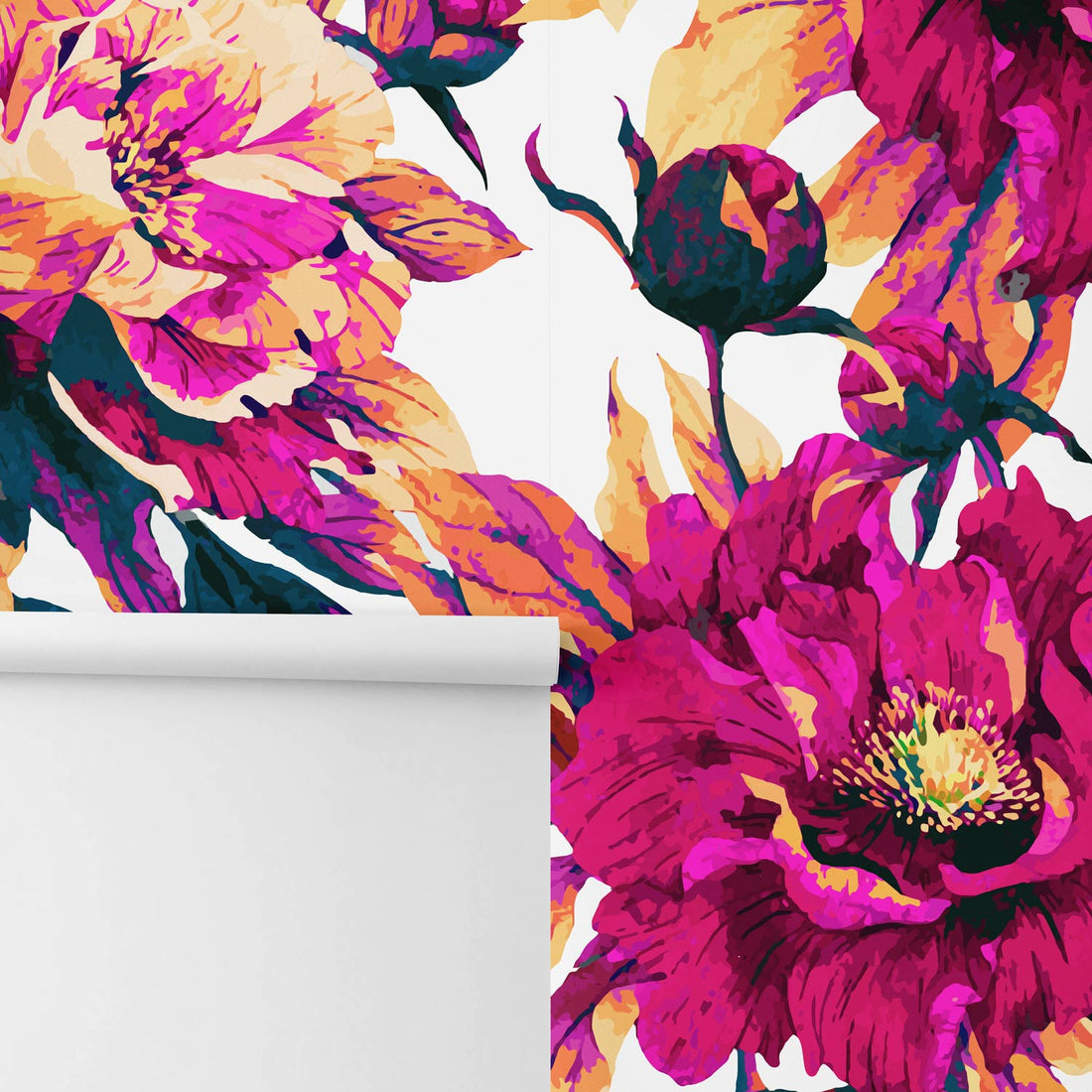close up of bright pink floral wallpaper design